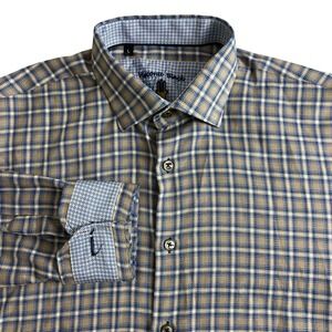 Visconti Uomo Men Large Multicolor Plaid Long Sleeve Flip Cuff Button Down Shirt